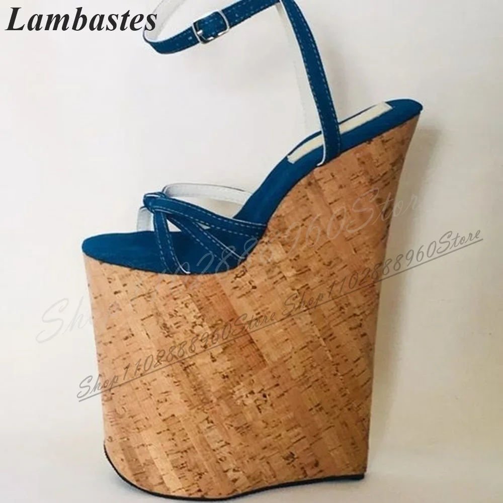

Blue Flock Platform Narrow Strap Sandals Wedges High Heel Women Shoes Ankle Buckle Strap Open Toe 2024 Fashion Zapatillas Mujer