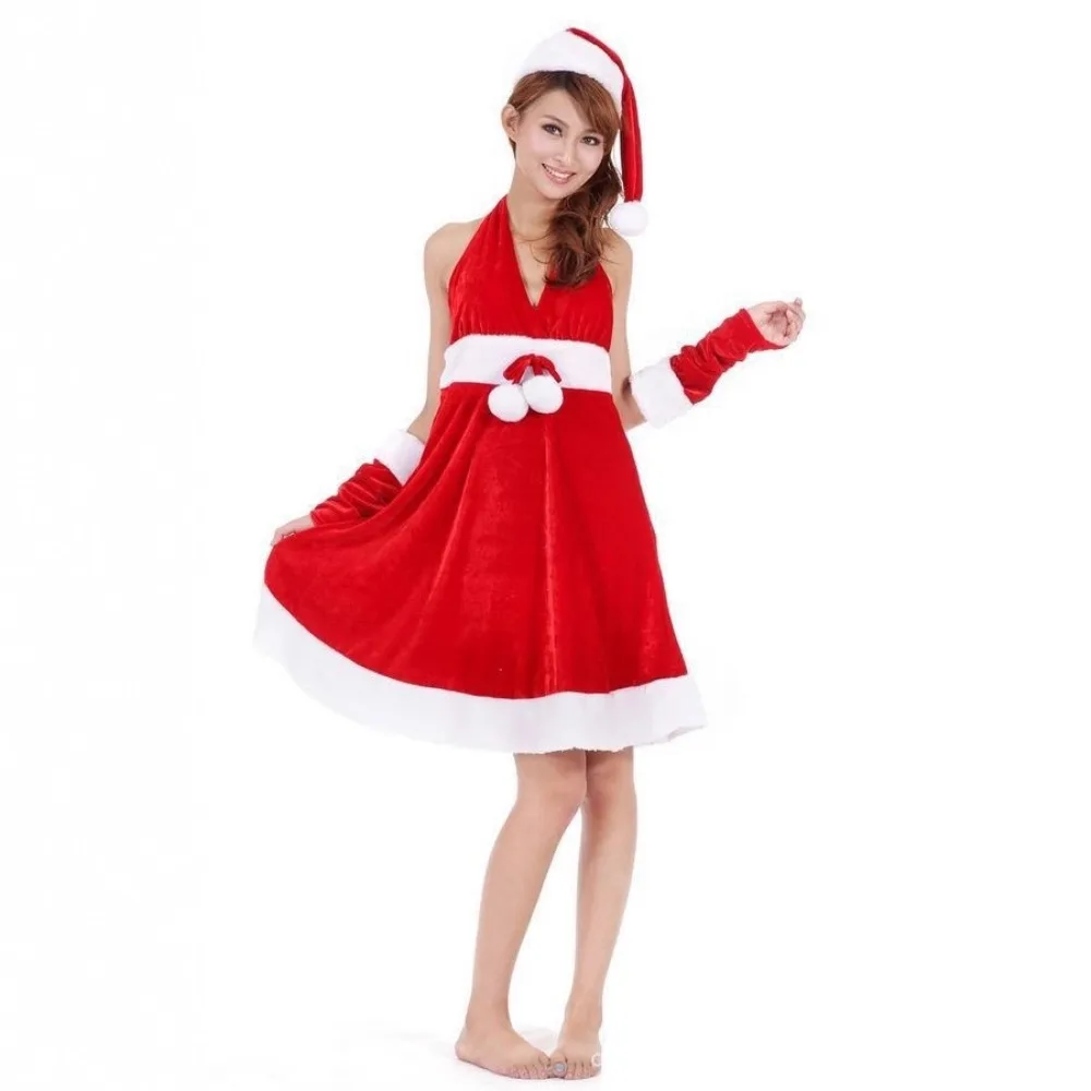 زي عيد الميلاد المثير للنساء فستان مثير لأداء عيد الميلاد الأحمر مع قبعة سانتا لعيد الميلاد وحفلات رجل الثلج وعرض احتفالي #4