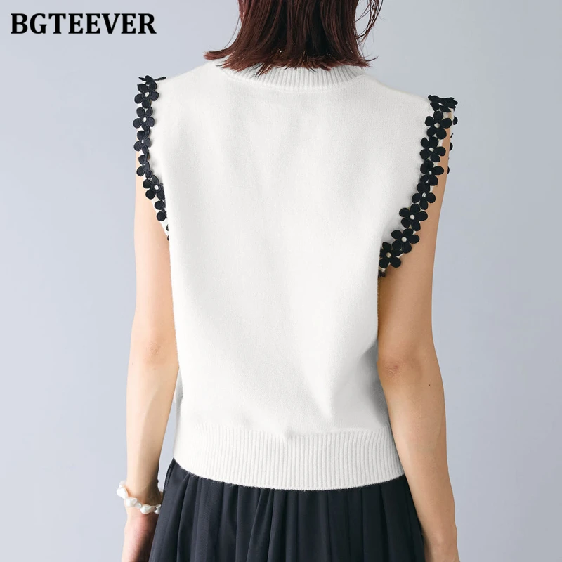 BGTEEVER Lente Zomer Losse Elegante Dames Patchwork Gebreide Tank Tops Mode O-hals Dames Mouwloze Vesten
