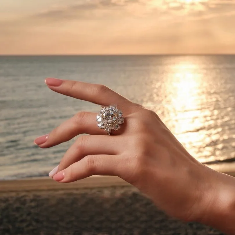 JH 5CT 925 فضة مويسانيتي خاتم للنساء الأزهار خاتم الزواج D VVS1 غرامة مجوهرات فاخرة مختبر الأحجار الكريمة