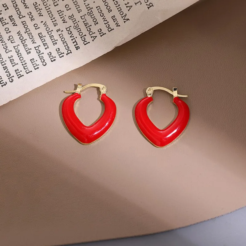 High Quality Elegant Red Drop Glaze Love Heart 925 Silver Needle Ladies Tassel Stud Earrings Wholesale Jewelry Anti Allergy