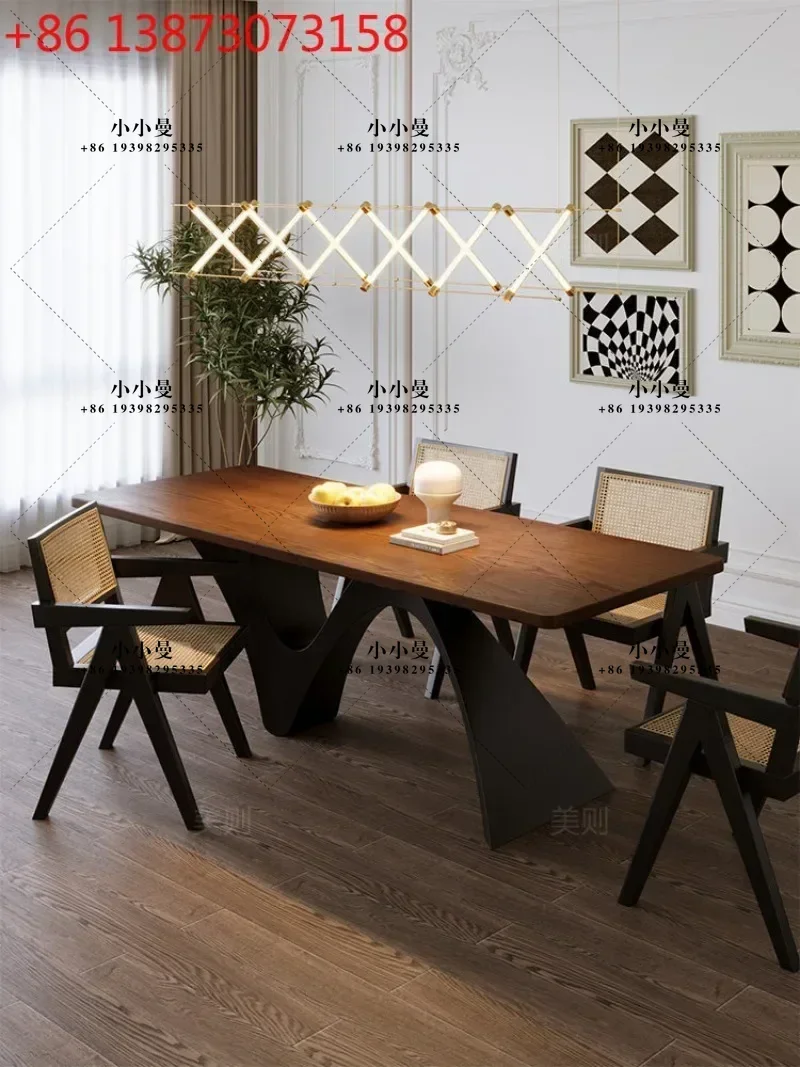 Vintage-style solid wood small apartment single-leg 1.6-meter long vintage dining table