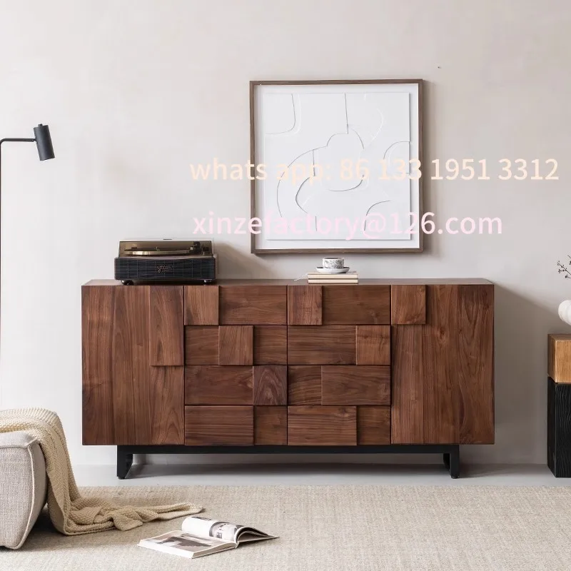 

Customizable black walnut color side simple modern living room Japanese porch bucket wabi sandy wind storage drawer cabinet