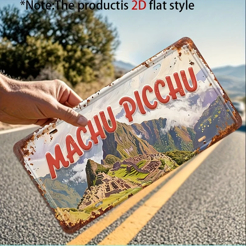 2D Flat Vintage Machu Picchu Aluminum Sign Country Wall Decor, Great Gift for Collectors