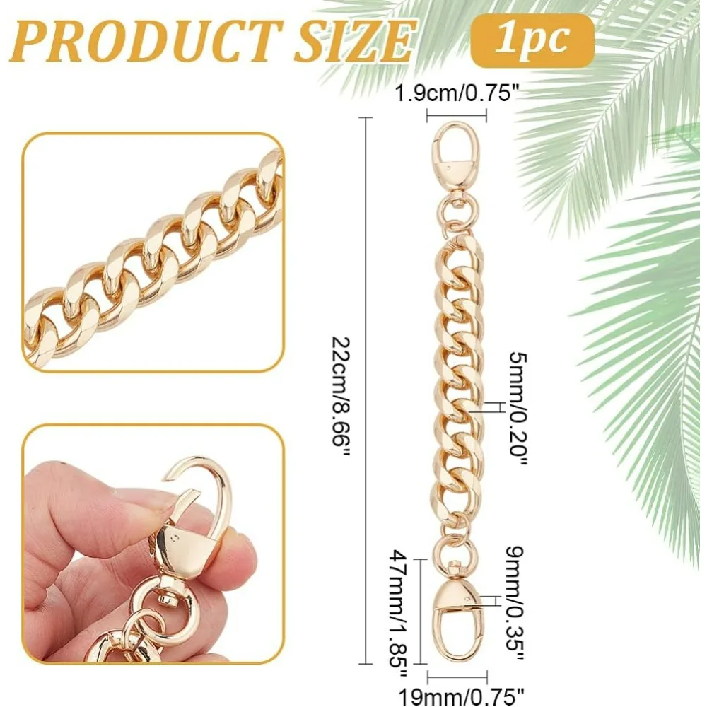 Purse Extender Chain 0.7 Inch Wide Aluminum Alloy Bag Handles Short Bag Chain Purse Strap Extender Golden Metal Bag Strap