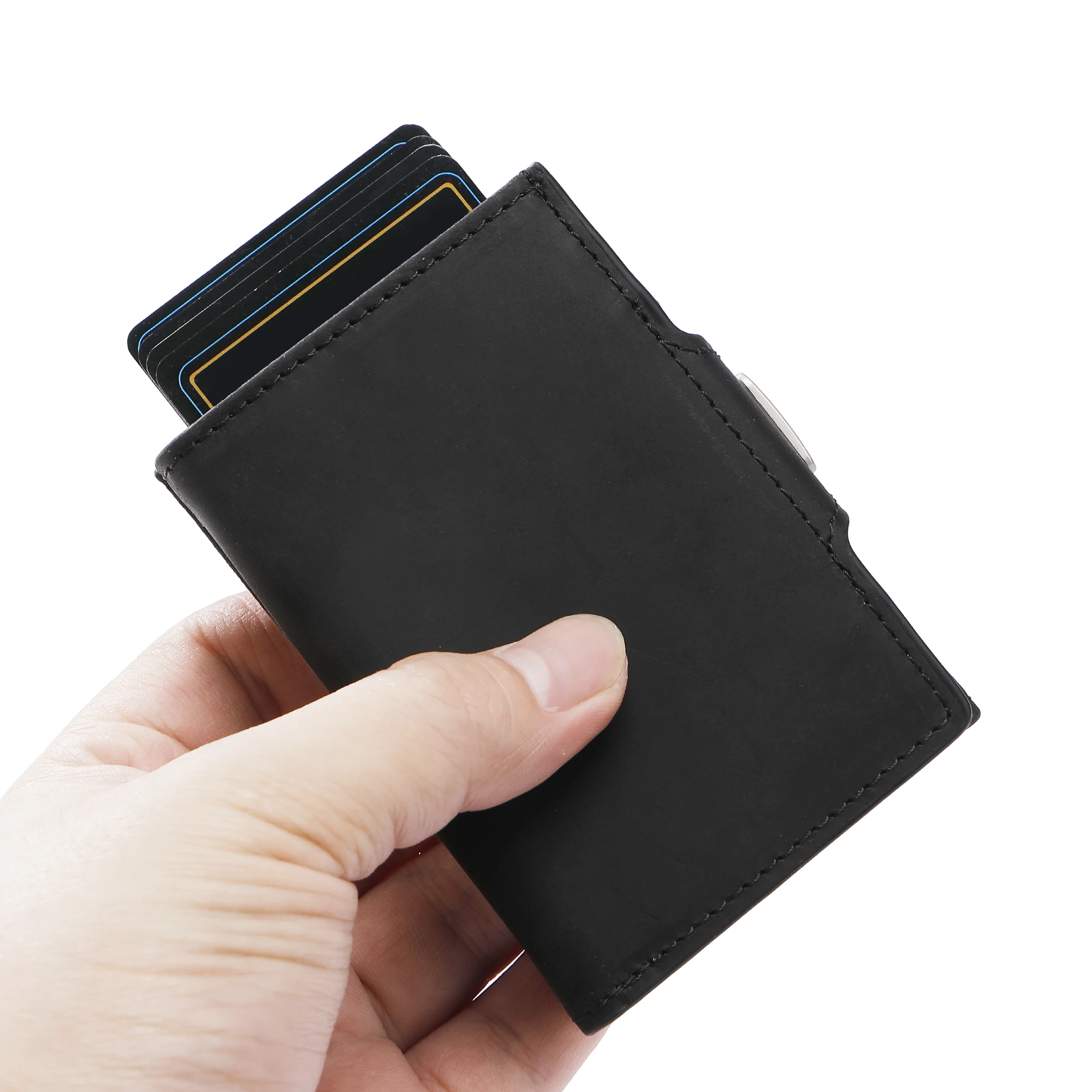 Classic Design Premium Genuine Leather Wallet Pop-Up Credit Card Case RFID Protection Minimalist Short Wallet With Coin Pocket
