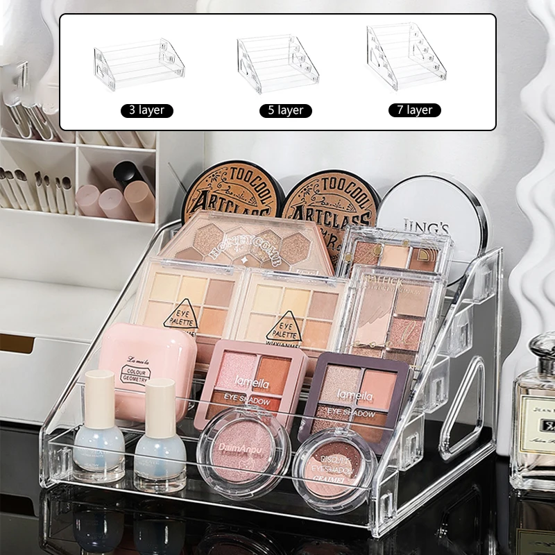 3/5/7-Layer Transparent Acrylic Eyeshadow  Cosmetics Organizer Perfume Nail Polish Lipstick Vanity Holder Eyeshadow Display Rack