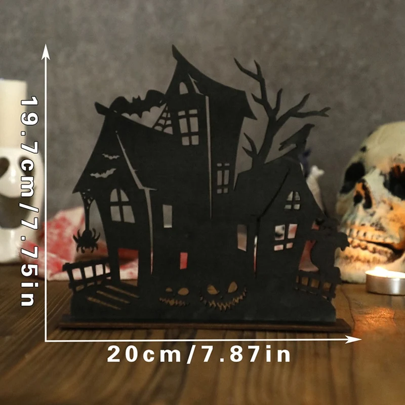 Adornos de madera para Halloween, silueta de madera, boceto, Casa Encantada, decoración de escritorio, tema de Halloween