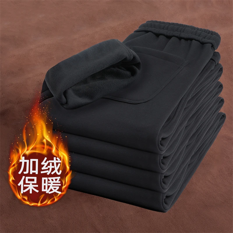 

Autumn Winter Men's Casual Pants Elastic Waist Drawstring Fleece Loose Elastic Soft Comfortable Long Trousers Sporty Style