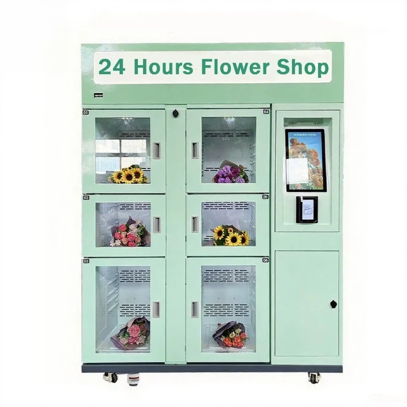 Customized 24/7 flower vending machine with refrigerator and cashless payment