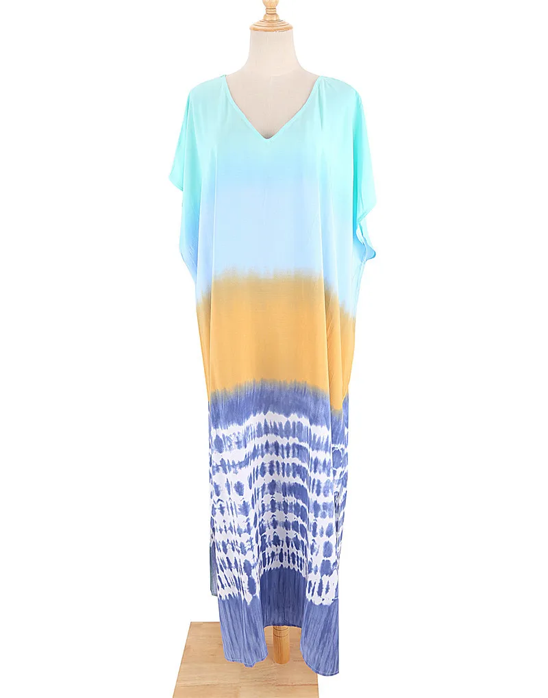 جديد مخطط التعادل صبغ المرأة فستان الشاطئ ثوب السباحة بيكيني التستر الصيف تونك للمرأة بحر رداء دي بلاج قفطان