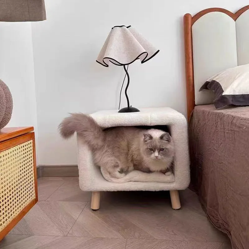 

Bedside Table Winter Cat Nest Cat Bed with Cotton Pad, Office Living Room Cabinet Side Table