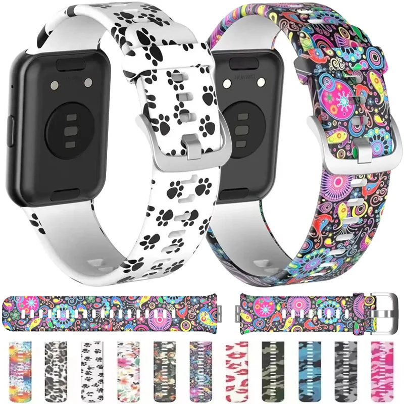 Silikonarmband mit bemaltem Muster für Huawei Watch Fit, weiches Armband, austauschbares Sportarmband, Huawei Fit New Color Band Correa