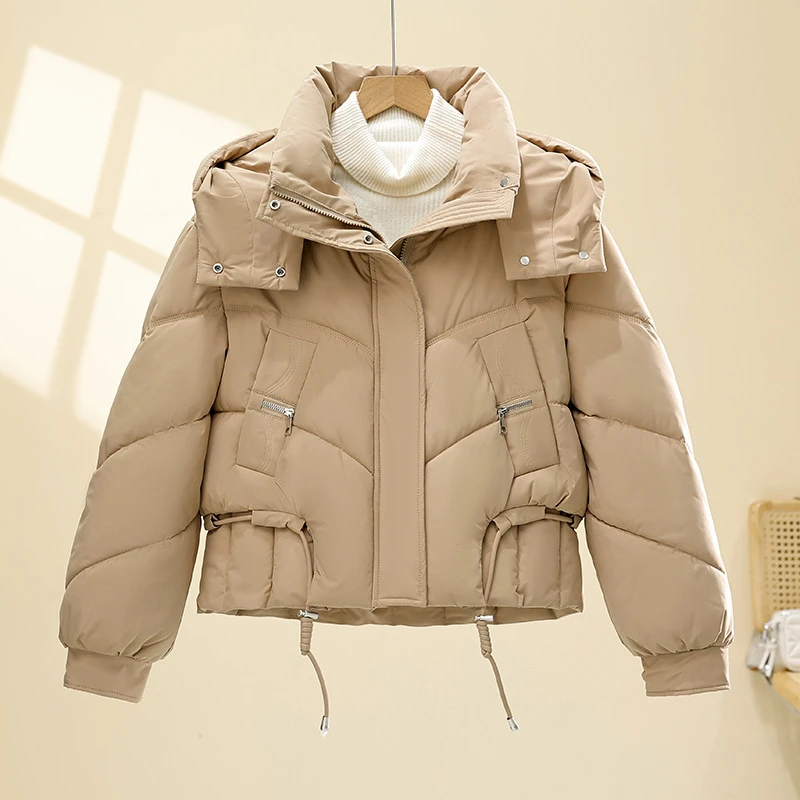 

Осенне-зимняя куртка со съемным капюшоном, толстые теплые ветрозащитные короткие хлопковые куртки с тонкой талией, женские парки, модные новые пальто