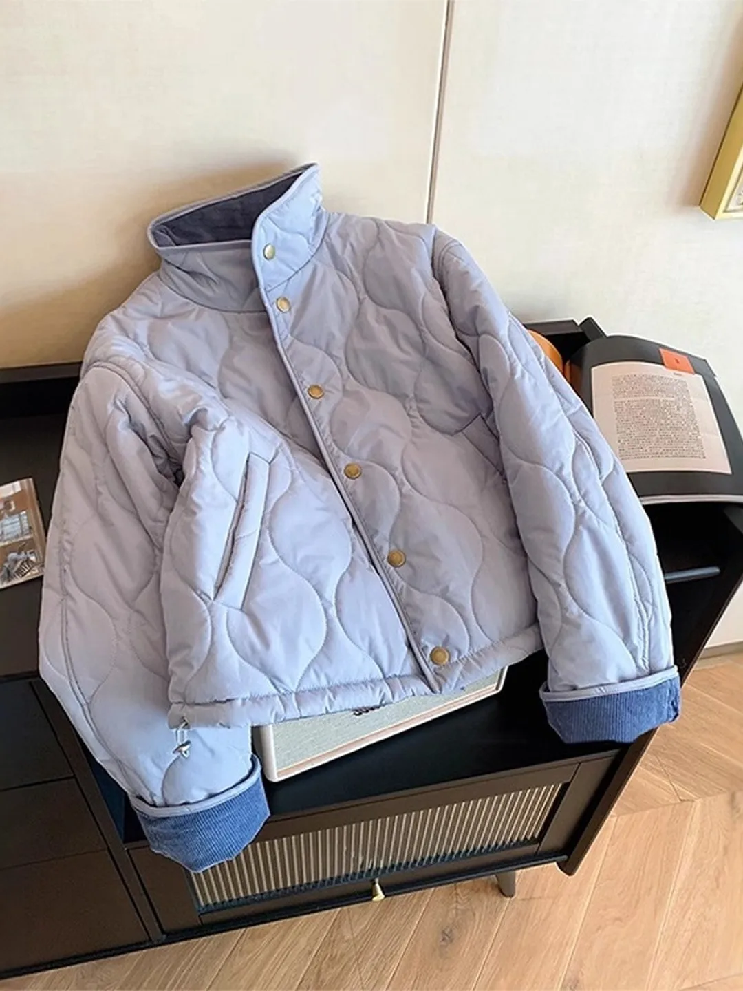 

Casual Long Sve Open Cardigan Winter Thiened Bread Sle Loose Fit Outerwear Single Piece Cotton Coat for Commuting