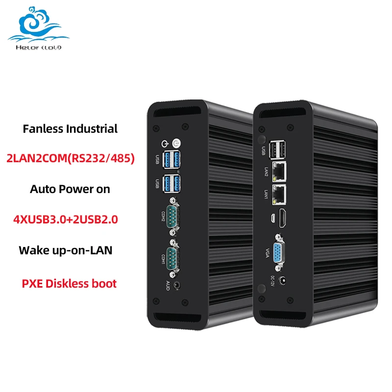 Helorpc 미니 PC 베어본 키트 지원 산업용 Win10용 2xRS232/485 4xUSB3.0 소형 컴퓨터가 포함된 듀얼 기가비트 이더넷