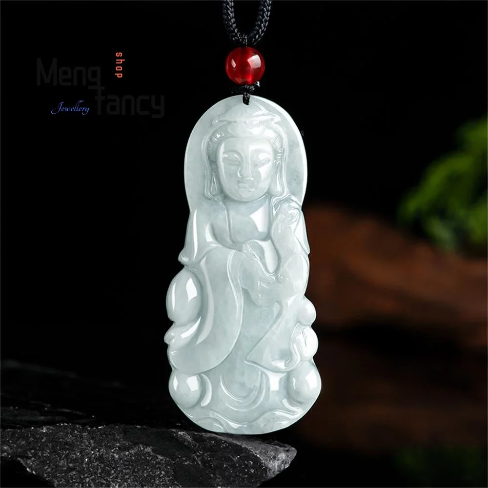 

Natural Myanmar A-goods Jadeite Guanyin Bodhisattva Glutinous Seed Jade Pendant Exquisite Engraver Handicraft Fashion Jewelry