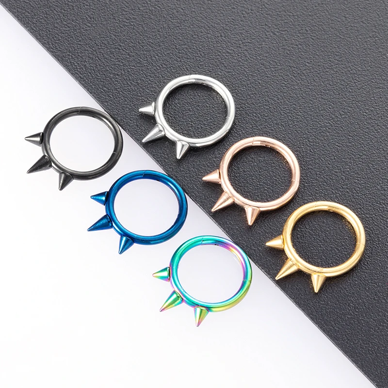 1Pc Punk Spiked Nose Ring Stainless Steel Clicker Segment Hinged  Hoop Cartilage Earring Septum Rings for Women Men Body Jewelry