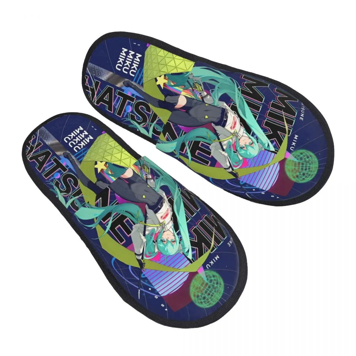 

Winter Home Cotton Slippers Hatsune Miku Singer Music Anime Merch Household Fur Slippers Slides Bedroom Soft Anti-skid Slides