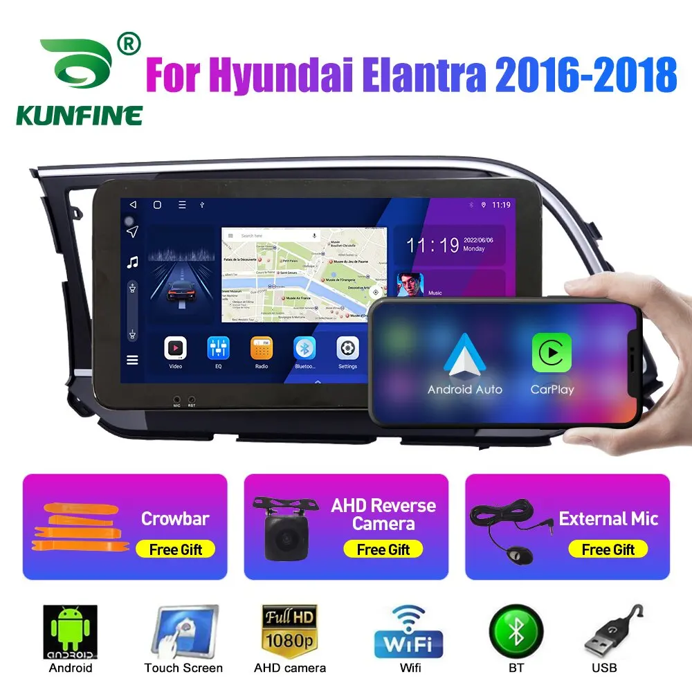 

10,33-дюймовый автомобильный радиоприемник для Hyundai Elantra 2016-20 2Din Android, восьмиядерный автомобильный стерео DVD, GPS-навигатор, плеер QLED, экран Carplay