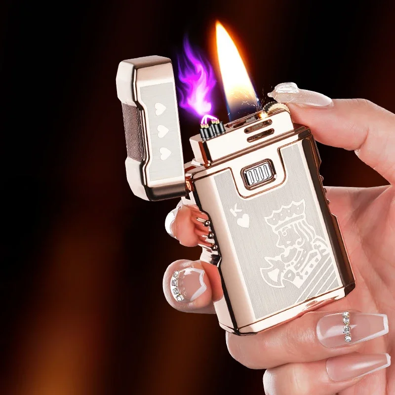 New Electroplated Oil and Electric Lighter, Grinding Wheel Kerosene Double Arc Pulse Cigarette Lighter, High-end Gifts for Men