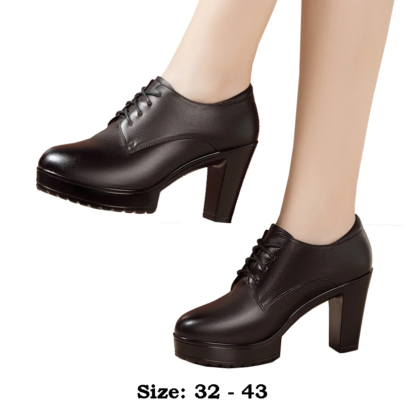 

high quality leather shoe for women 9 cm high heel platform point toe 32 33 43 elegant and fashion 2024 autumn winter shoe black