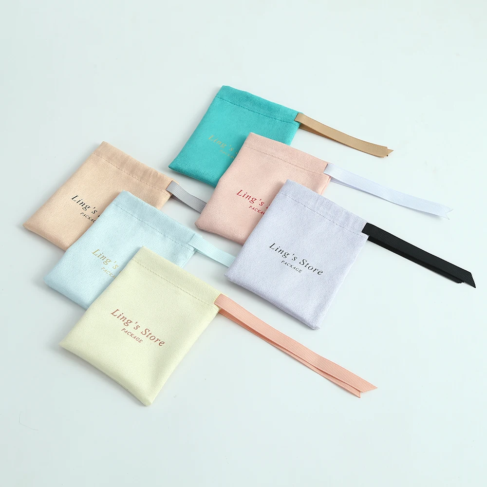 100 قطعة شعار مخصص مجوهرات الفانيلا حقيبة مع جانب واحد Grosgrain الشريط أقراط العطور التجميل استحمام الطفل هدية المنظم الحقيبة