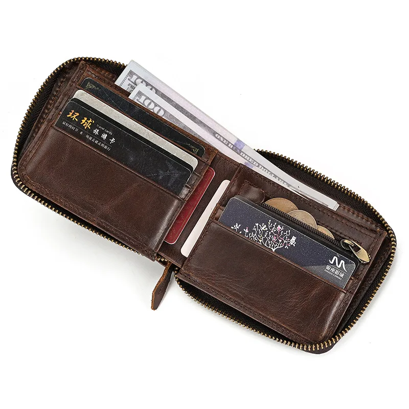 Leather multi-card card holder, zipper wallet, first layer cowhide zipper wallet, horizontal driver's license wallet