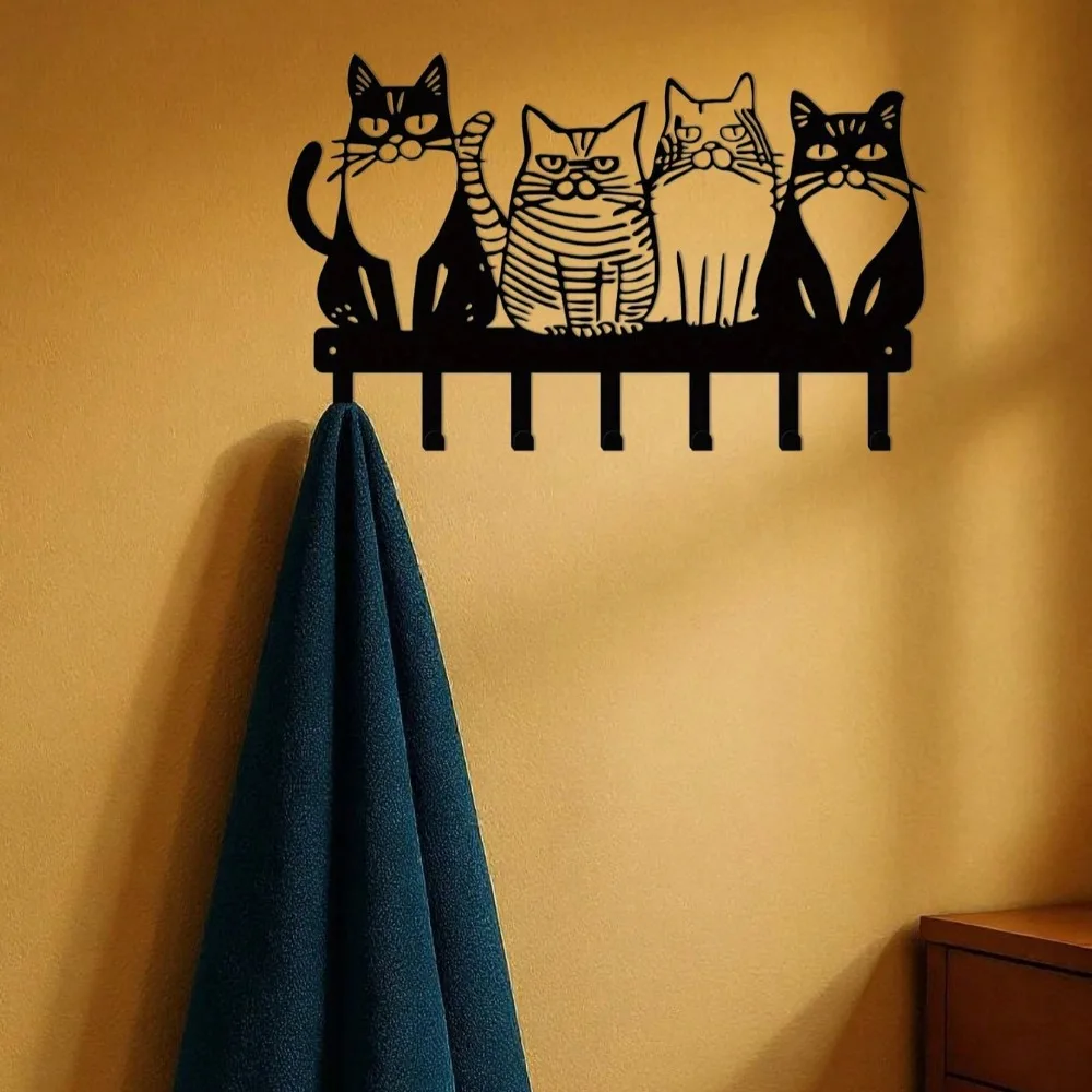 1PC Cute Cat Wall Hook-Adorable Kitty Decor for Home Kitchen Bathroom Nursery-Durable Metal Hooks for Hanging Coats Towels Keys