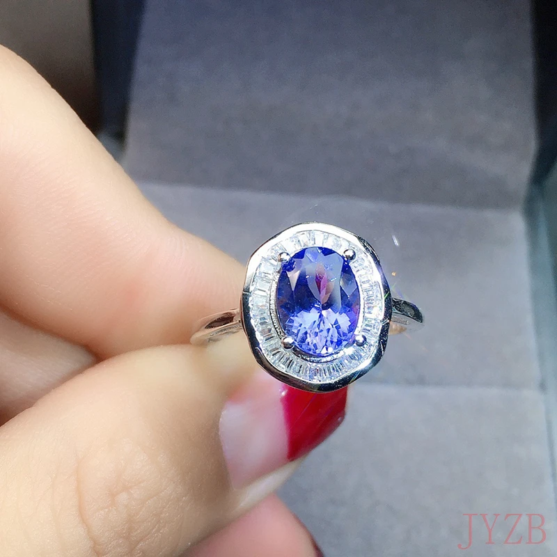 

Classic pure natural Tanzanite wedding ring 6*8mm natural Tanzanite ring 925 silver jewelry gift for ladies