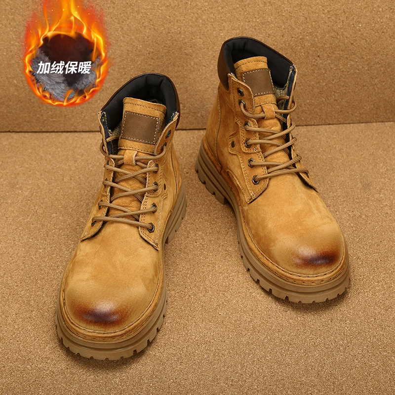 

Fashionable Motorcycle Boots Men Autumn Winter Gradient Colors Increase Slip Resistance Young Personalized Mid Top Boots