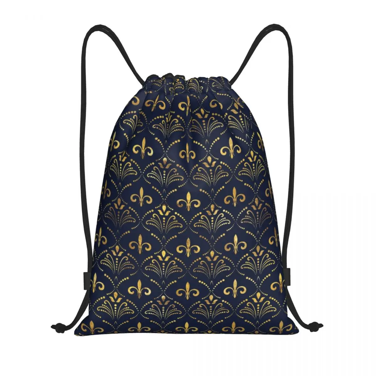 Elegante Flor-De-Lis Lily Padrão Drawstring Mochila Sacos, sacos leves para Ginásio, Esportes, Yoga, Cordão