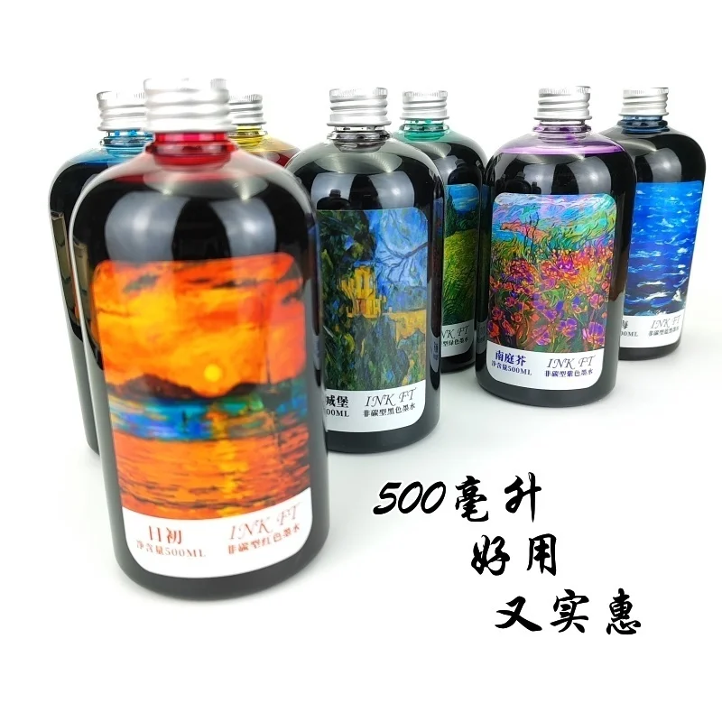 Oramile  500ml Large Bottle No Carbon Non Blocking Black Red Blue Color Writing Ink,fountain  Pen Refills