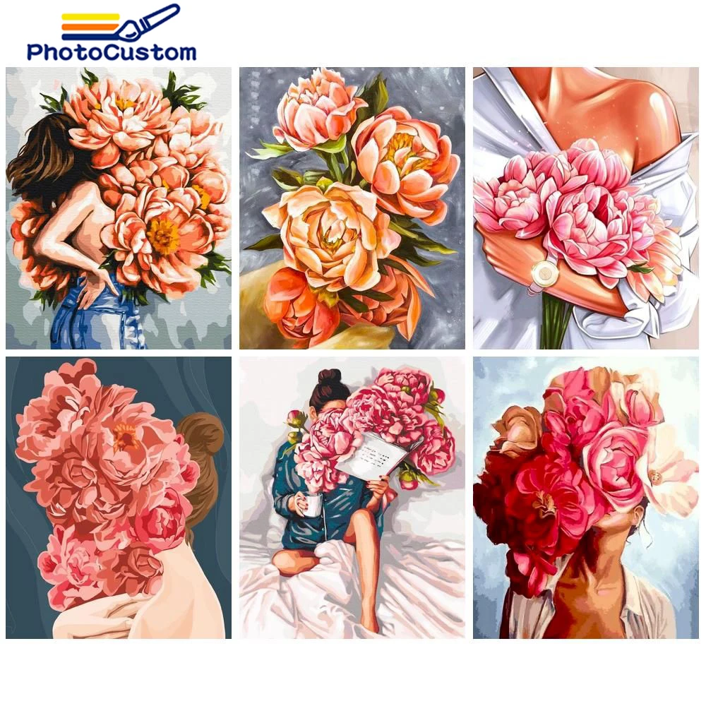 

PhotoCustom 60x75cm Painting By Numbers Flower Girl Handpainted Picture Acrylic Paint DIY Coloring By Numbers Artwork Gift