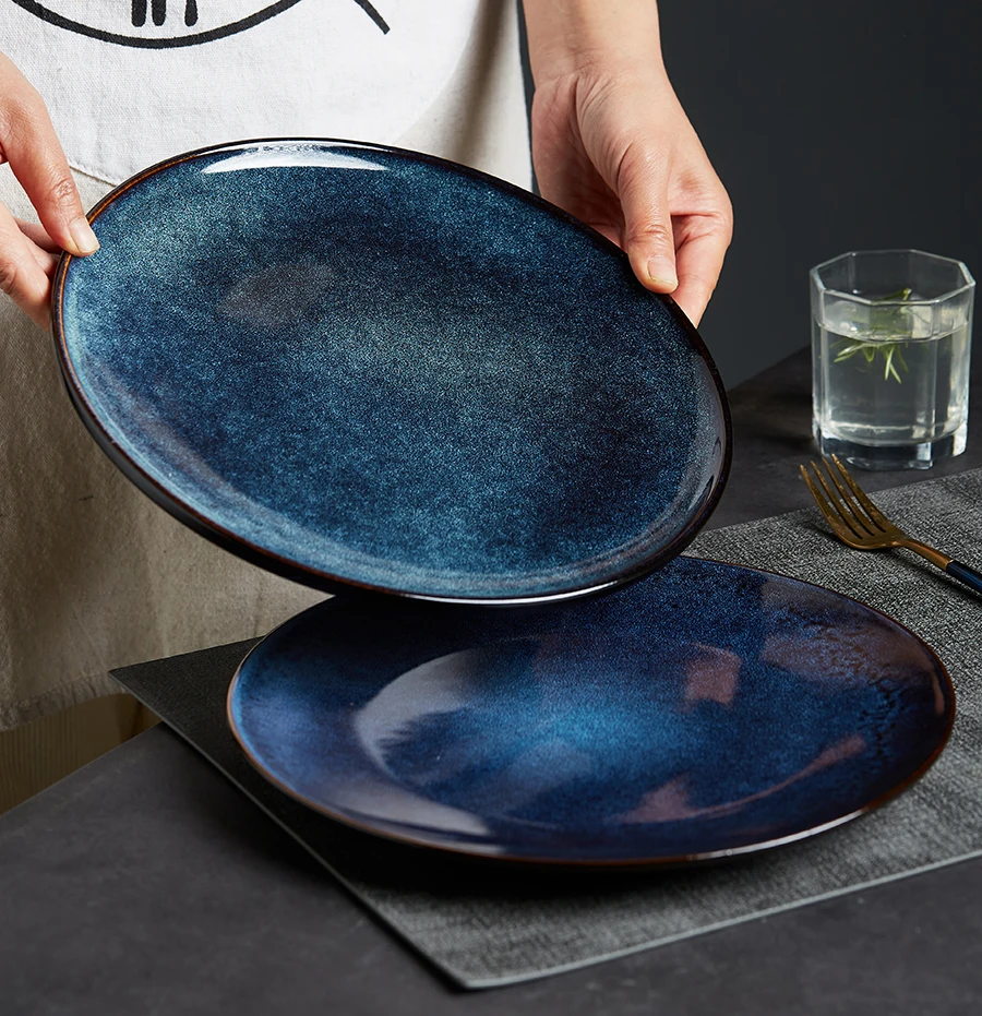 Retro-Weizenohrmuster, 0 Zoll, große Cerc-Steakplatte, nordisches Sle-Geschirr in reiner Farbe, geeignet für Erwachsene, runde Affen