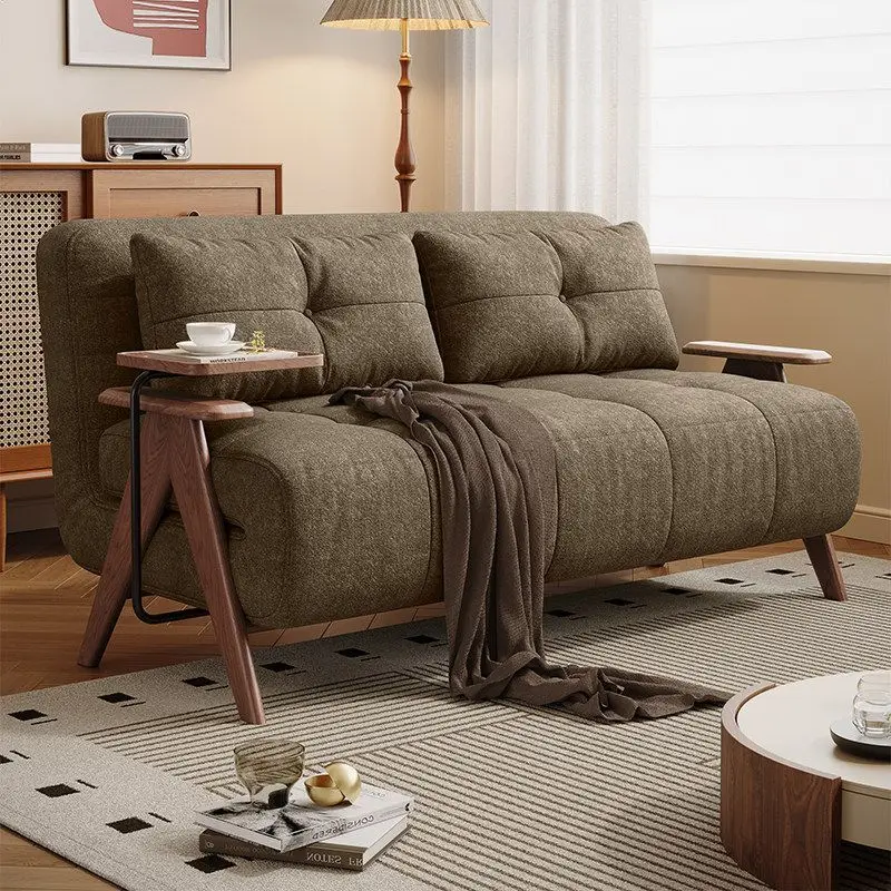Single solid wood sofa bed removable and washable folding dual-purpose small apartment living room balcony study 1.5 meters
