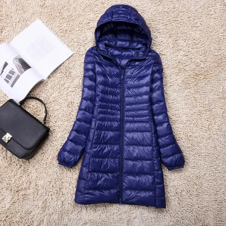 Leichte Daunen jacke Frauen plus Größe weiße Enten Daunen jacke Innen stoff mantel Damen lange Winter mütze abnehmbare Kapuze weiblich – Detail 8