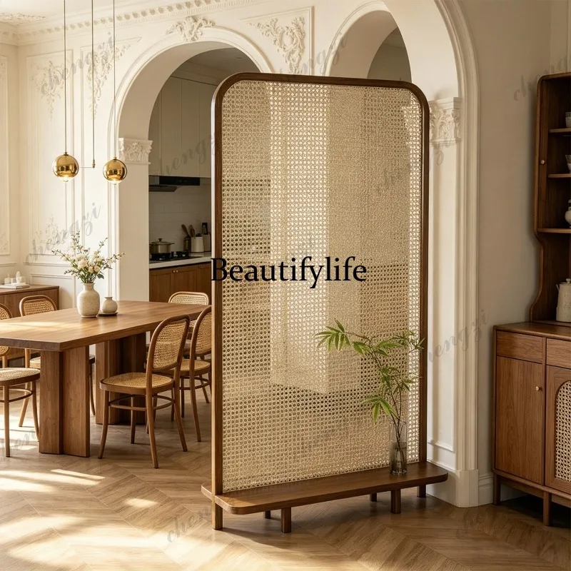 H134 New Chinese-style entrance front door Solid wood rattan screen Entrance Bedroom Bathroom Partition Tea room