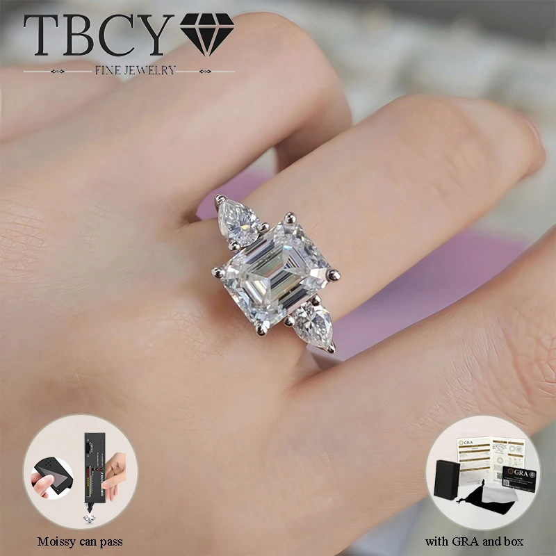 

TBCYD 6 Cttw Emerald/Radiant Cut Rings for Women Real 925 Silver Luxury 3-Stone Pear Cut Plated 18k Engangement Jewelry Box With