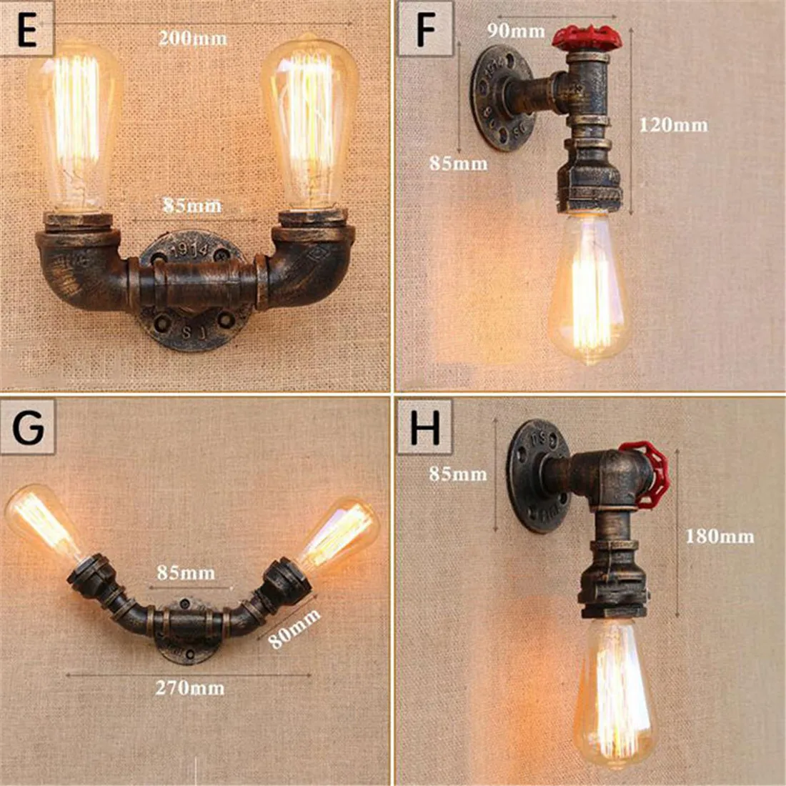 Loft Industrial Wall Light Iron Rust Water Pipe Retro Wall Lamp Vintage E27 Sconce Lights Home Lighting Fixtures Lustres Luz