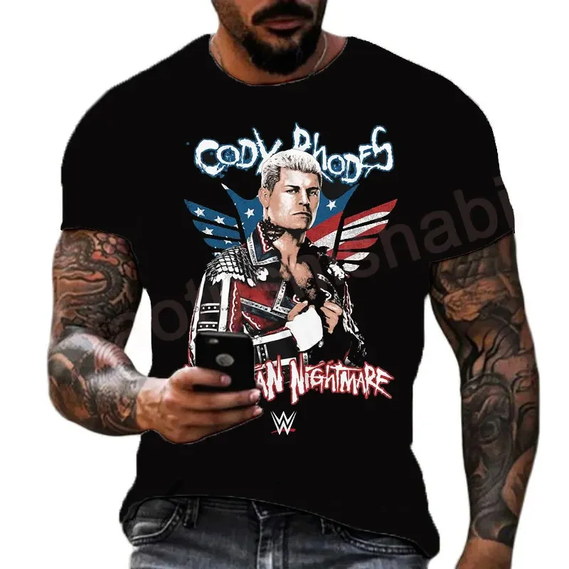 Summer Men's 3D Printing Fighter Wrestler Cody Rhodes T-shirt Children's Street Round Neck Sports Large Breathable and cool Top