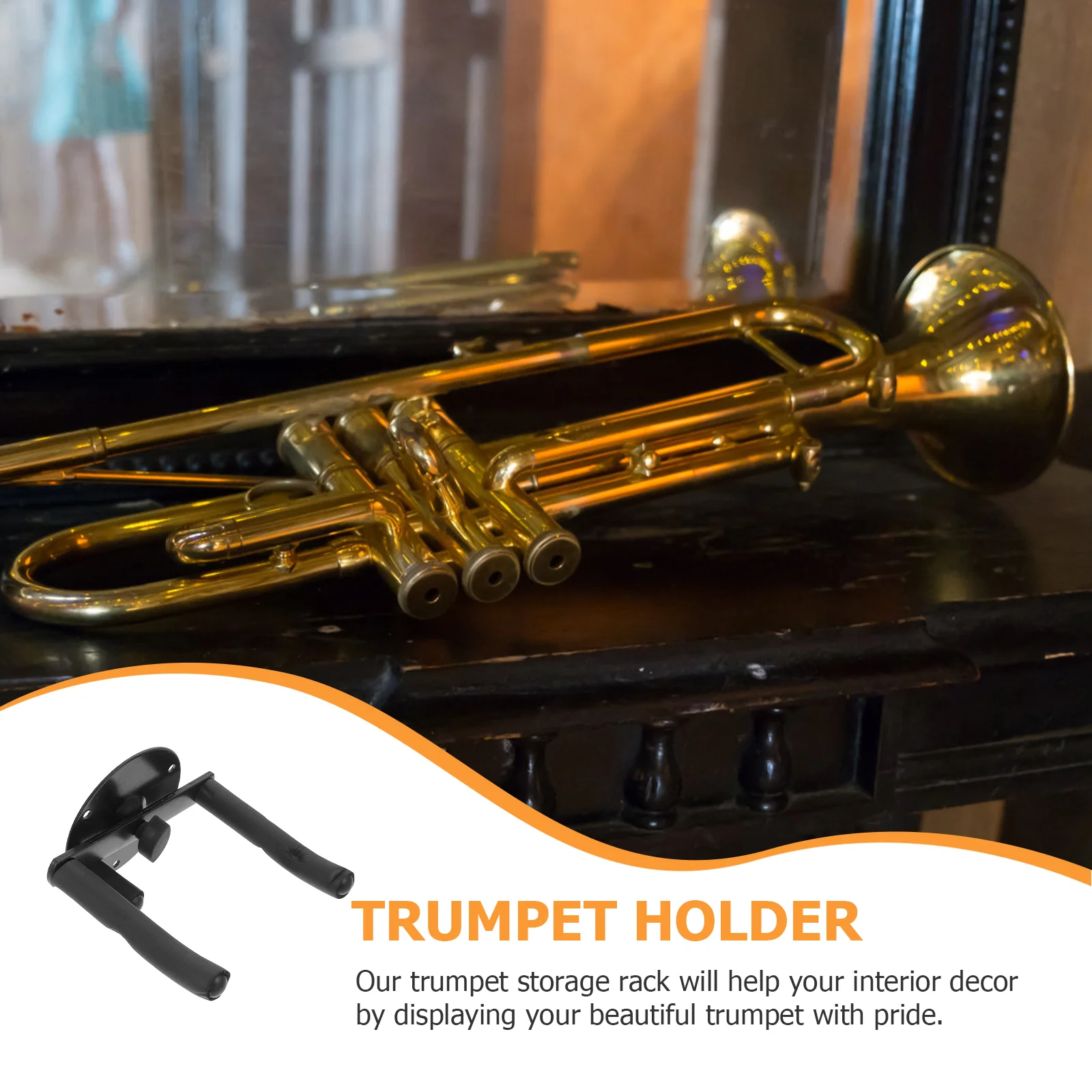 Trumpet Wall Hook Hanger Black Instrument mounted Holder for Trumpet Display Creative Design Space Saving