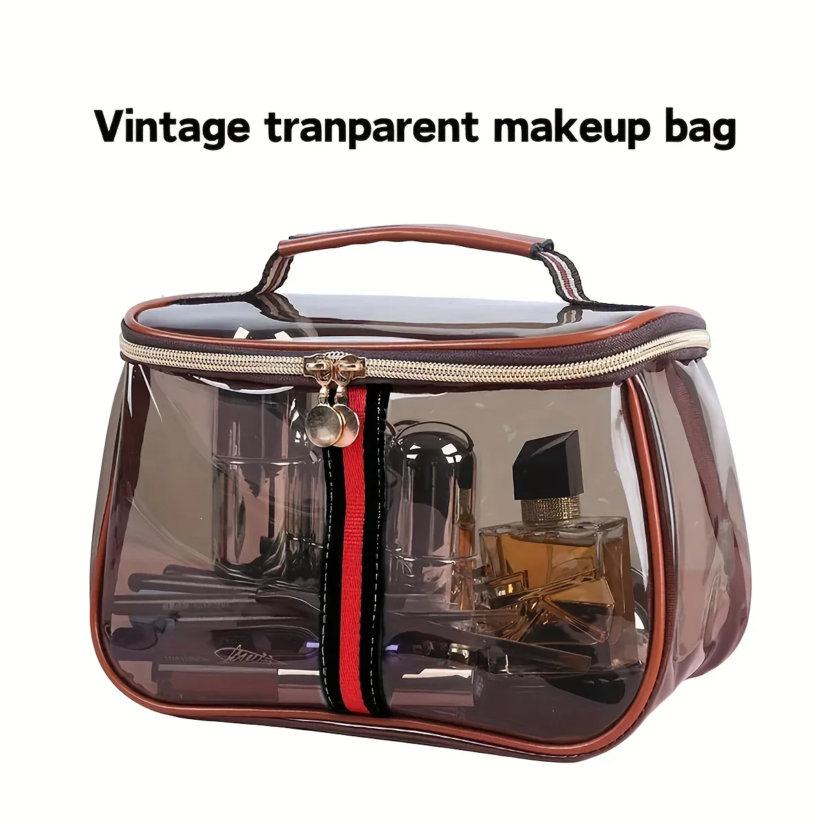 Große, transparente Kosmetiktasche aus PVC, wasserdicht, tragbar, ideal zur Aufbewahrung von Kosmetikartikeln für Frauen, für das Fitnessstudio, auf Reisen oder als Geschenk. – Detail 2