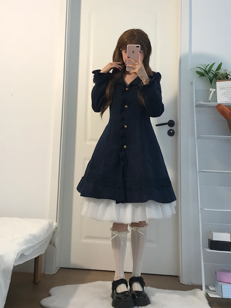 

Retro Vintage Women's Woolen Coat Winter New Doll Collar Mid-Length Jaet Faionable Warm Polyester Fiber Long Sve