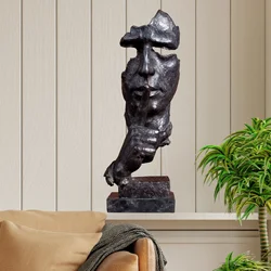 13“ Keep Silence Man Bronze Sculpture Silence Is Gold Statue Famous Abstract Face Bust Art Figurine For Home Office Decor Gifts