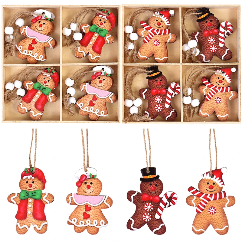 12pcs Wooden Gingerbread Man Ornaments Christmas Gifts DIY Xmas Tree Hanging Pendants For Home Decoration 2025 New Year Navidad