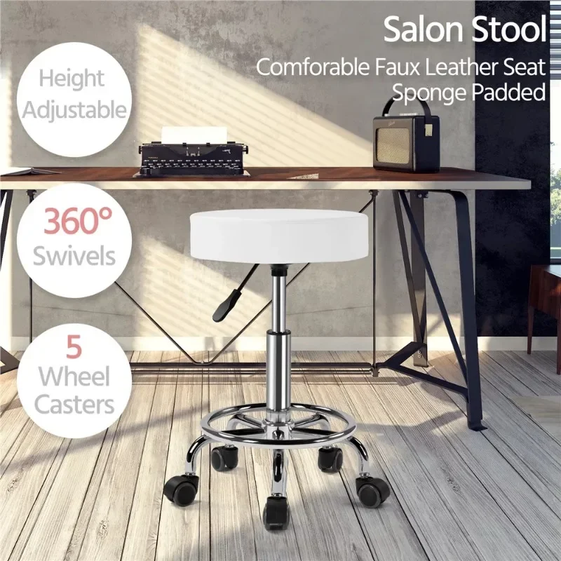 Premium Adjustable Swivel Leather Stool  White bar stools
