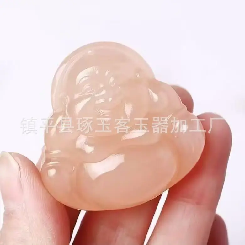 Afghanistan Stone Buddha Pendant Double sided Exquisite Carving Buddha God Lotus Root Pink Maitreya Laughing Buddha God Jewelry