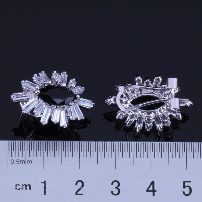 Jolly Marquise Black Cubic Zirconia White CZ Fashion Jewelry Silver Plated Clip Hoop Huggie Earrings V0895