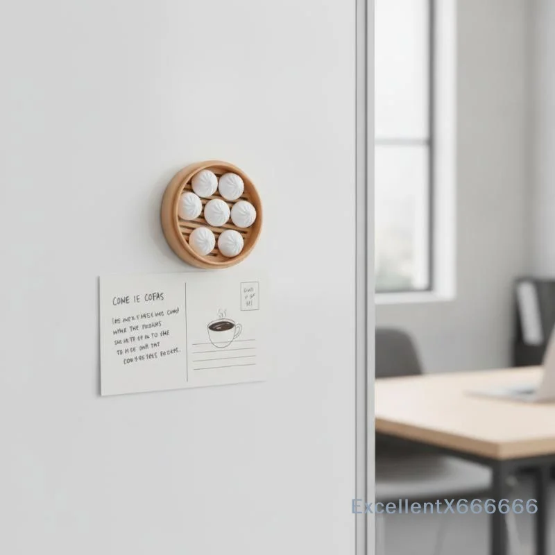 Mini Realistic Steamer Bun Fridge Magnet Strong Adhesive Magnetic 3D Food Decor for Fridge Locker Office Whiteboard